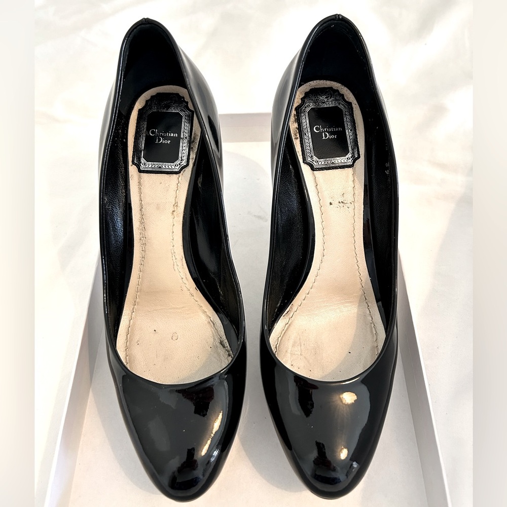 Christian Dior black patent leather stiletto heels